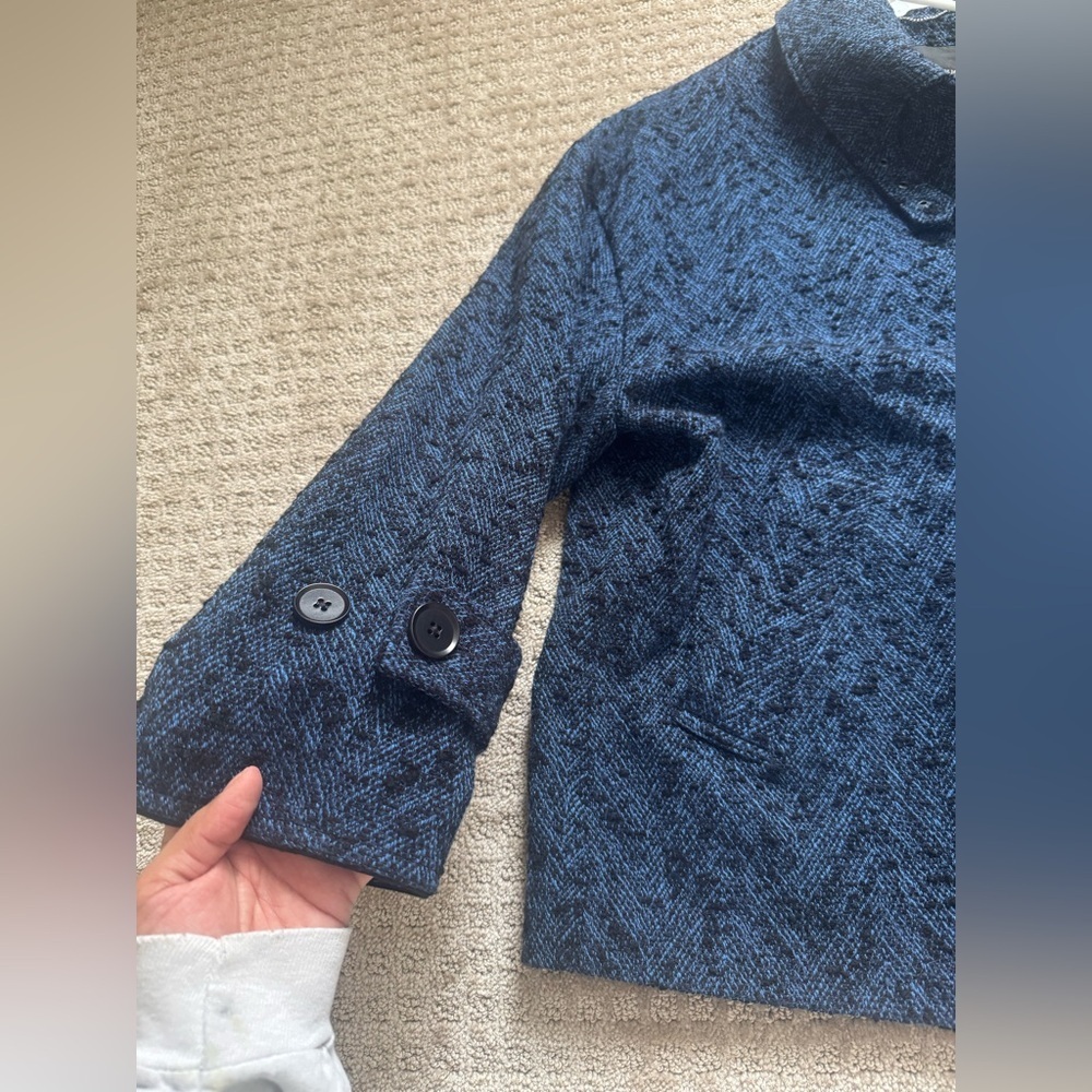 Banana Republic Blue Textured Crop Jacket Buckle Collar Womens L - Picture 7 of 13